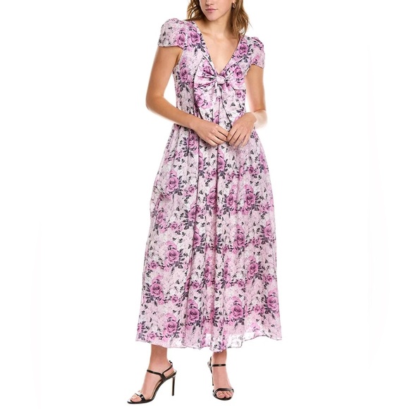 LoveShackFancy Dresses & Skirts - LoveShackFancy Women's 10 Silk Blend Midi Dress Purple Floral Bow Pockets Lined